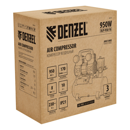 Компрессор безмаслянный DENZEL DLP-950/10 58141