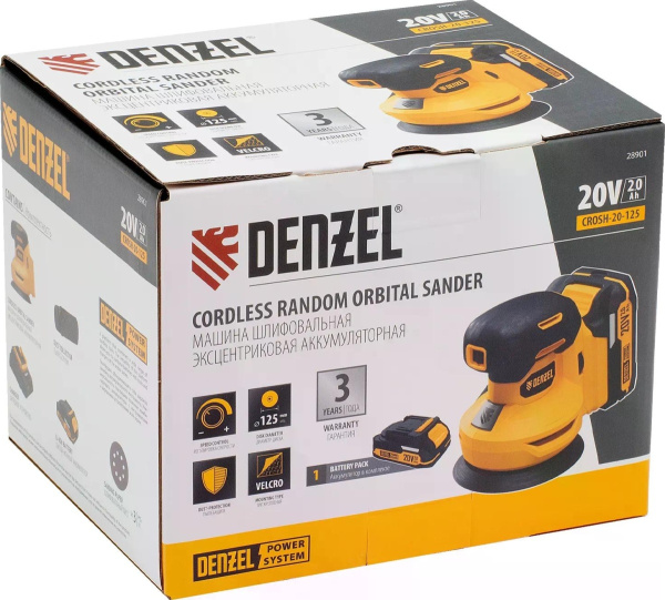 Шлифмашина эксцентриковая аккуммуляторная Denzel CROSH-20-125 28901