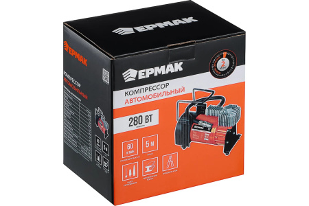 Компрессор авт.крокодилы к АКБ, шланг 5м, 12V, 280W, 60 л/мин, металл NEW GALAXY